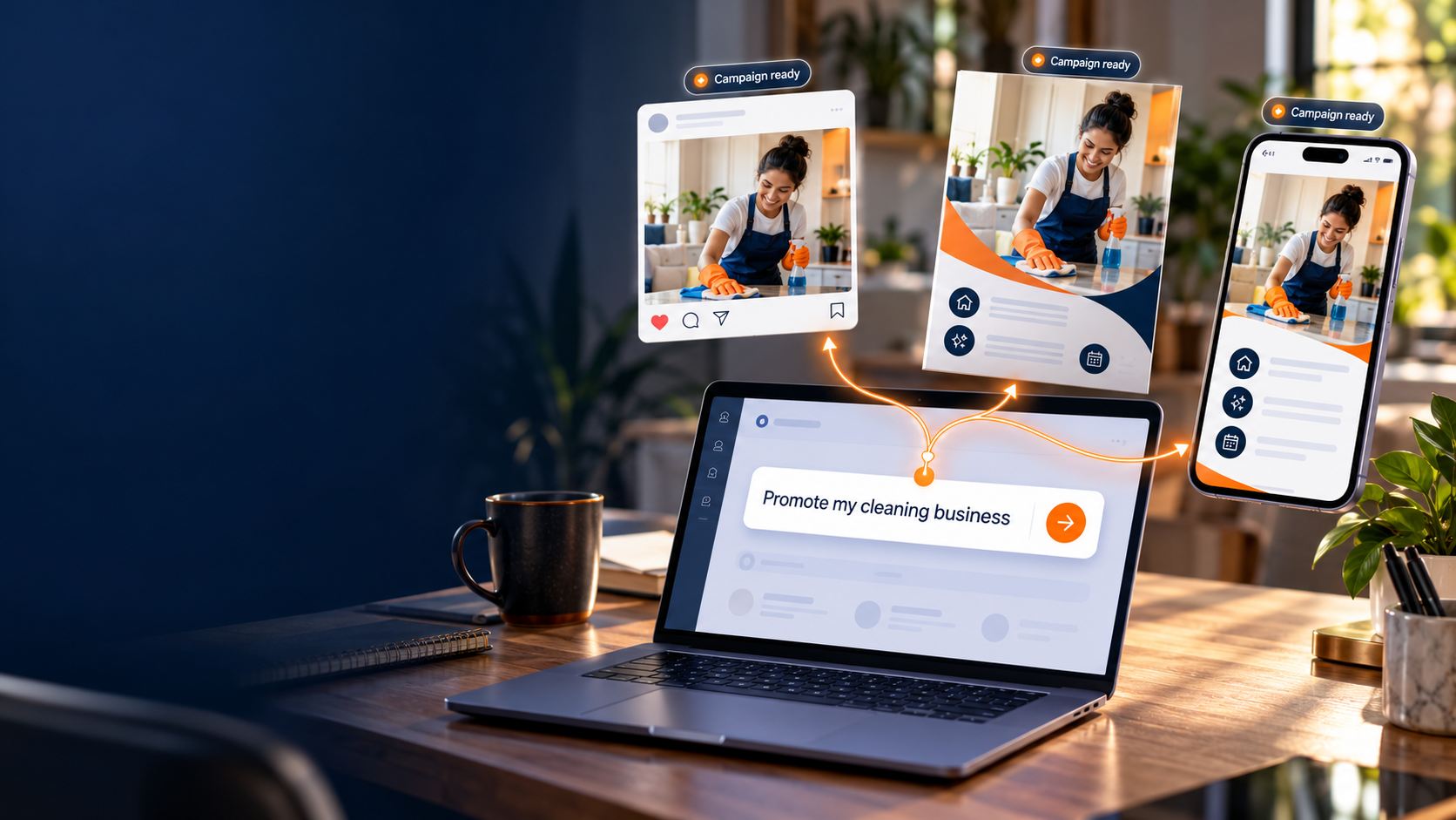 A single prompt for a cleaning business turned into a full set of campaign posts