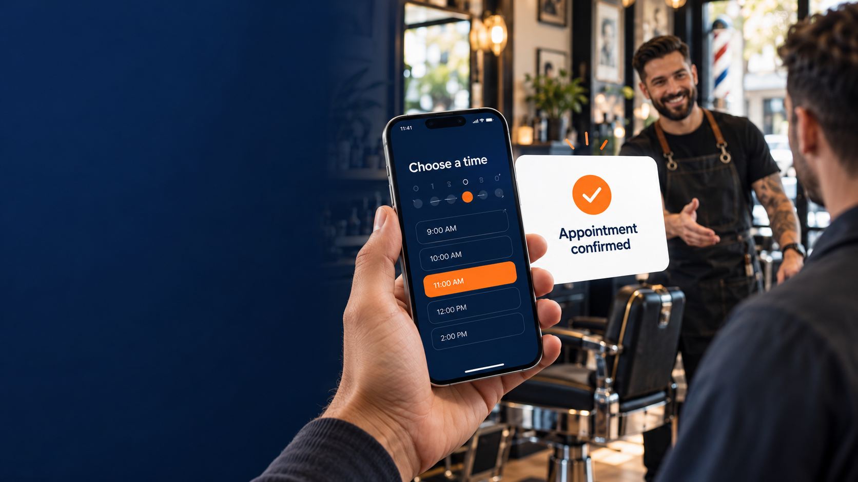 A customer booking an appointment at a barbershop