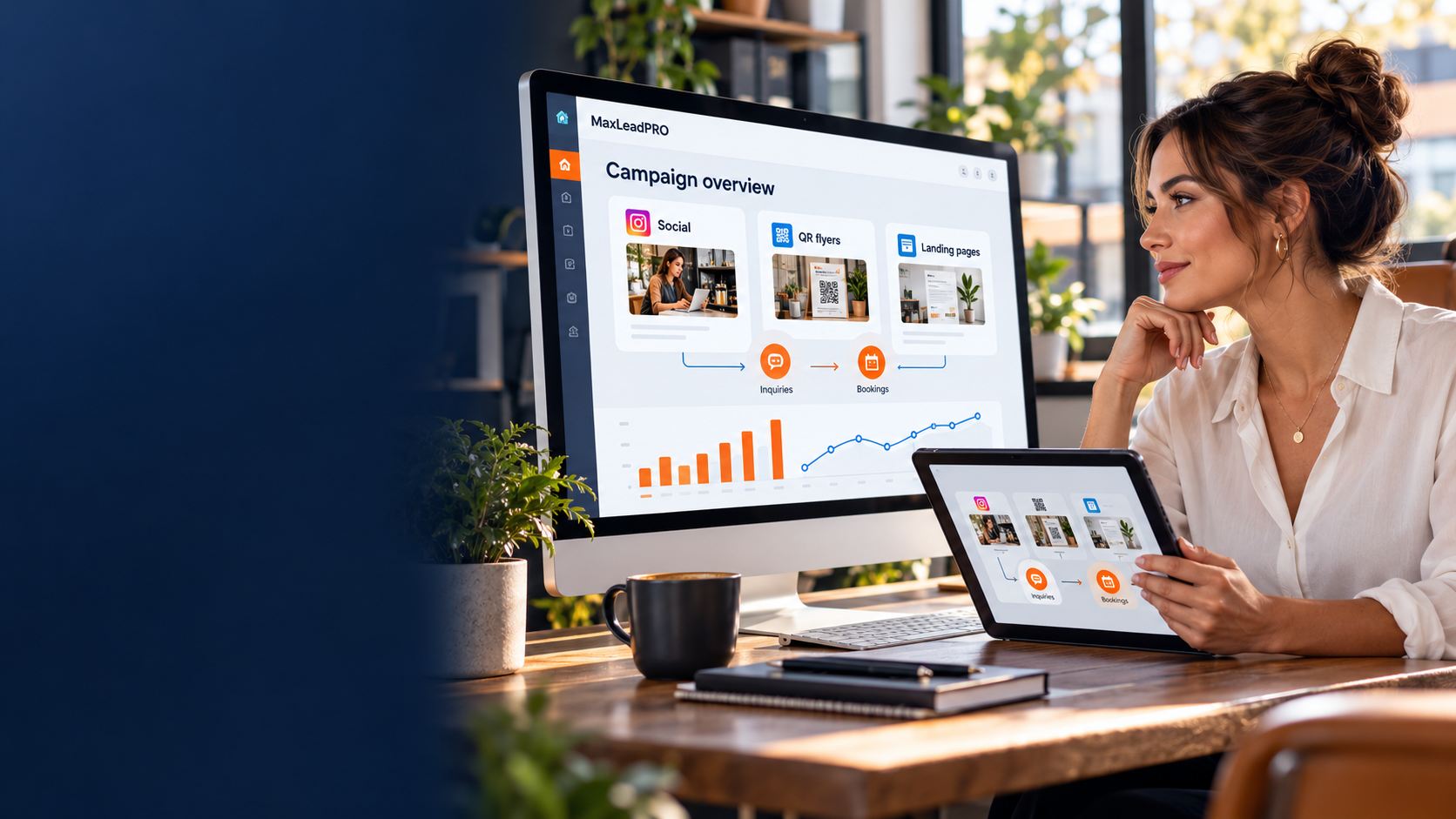 A small business owner reviewing campaign insights on a dashboard